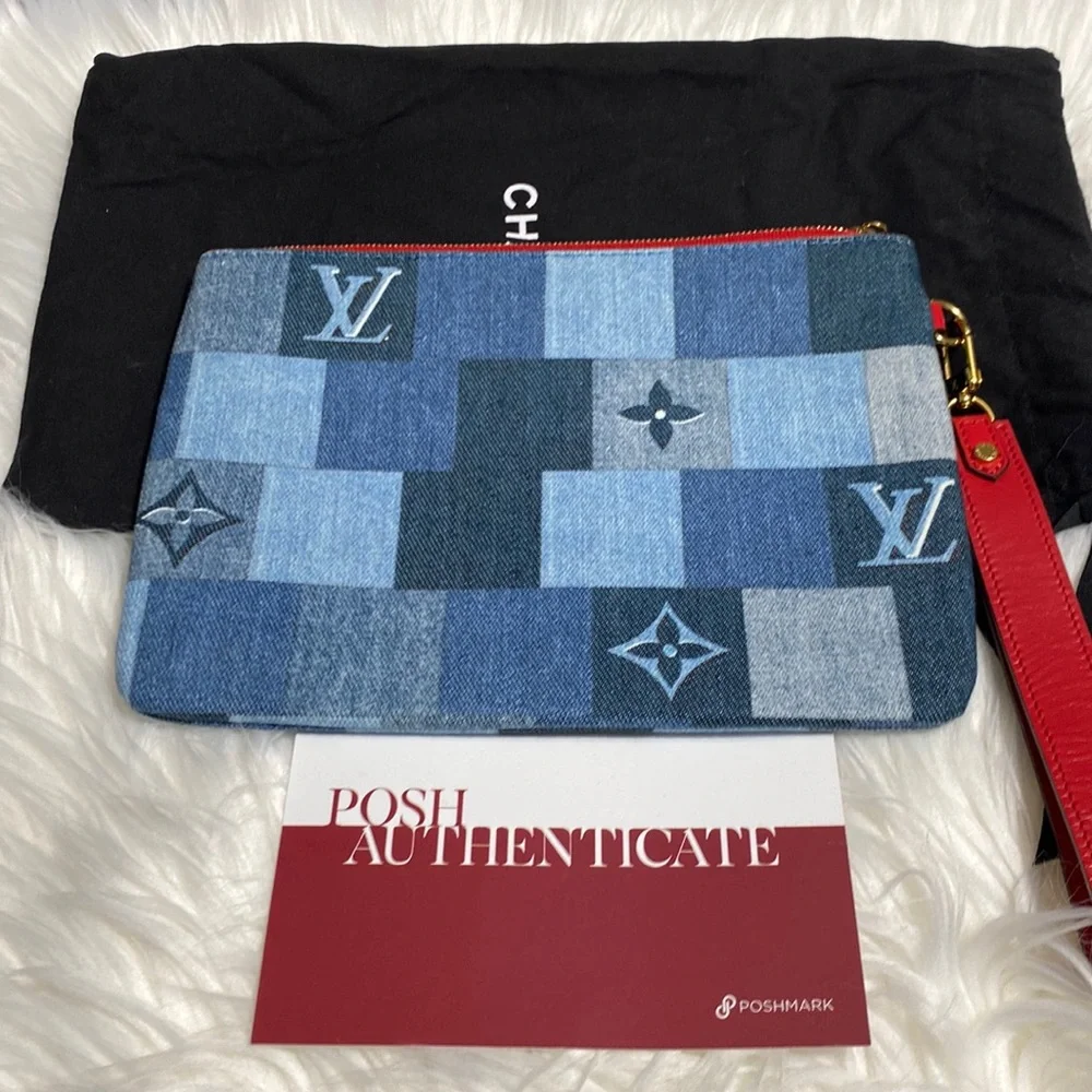 LOUIS VUITTONAuth Monogram Denim City Pochette Men,Women,Unisex Pouch - Picture 1 of 8